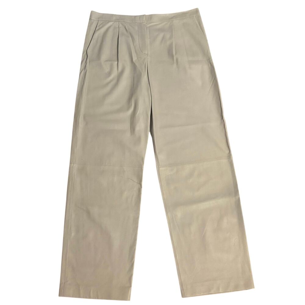 Theory LW Pleat Pants Lamb Leather Nappa Shine Size 12 TINY FLAWS